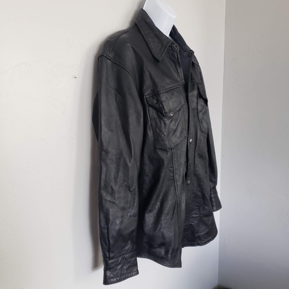Zony Inc. Vintage 2002 Black Leather Jacket Snap Buttons Harley Davidson Pocket - Picture 11 of 11